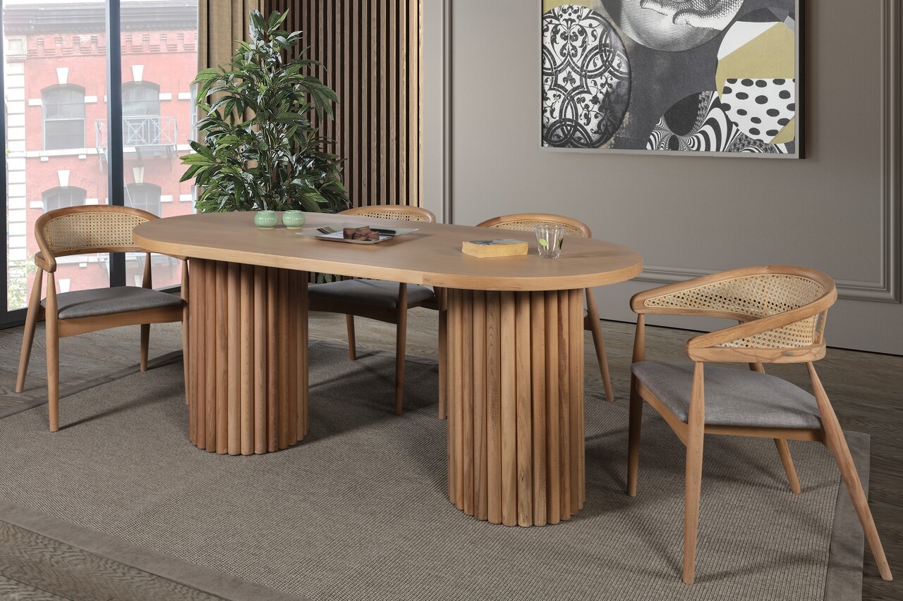 Set mas i scaune (5 buci), Hanah Home, Danyi, Natural Dulapuri Bucătărie